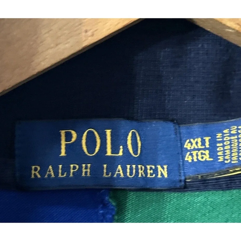 Ralph Lauren Polo Shirt Mens Blue Multicolor Color Blocked Big Pony #3 Sz 4XLT